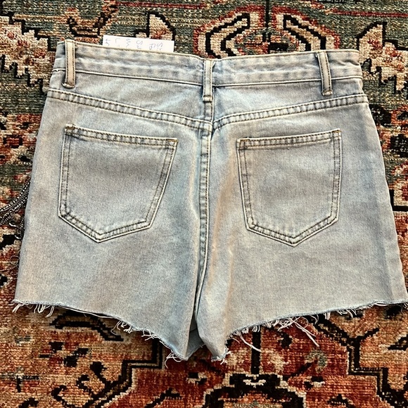 NWT Women’s denim jean shorts with rhinestone fringe, size medium - Picture 5 of 6